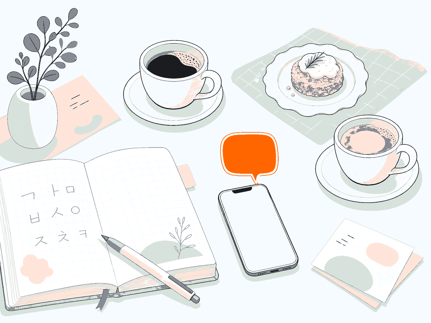 Coffee and language exchange illustration